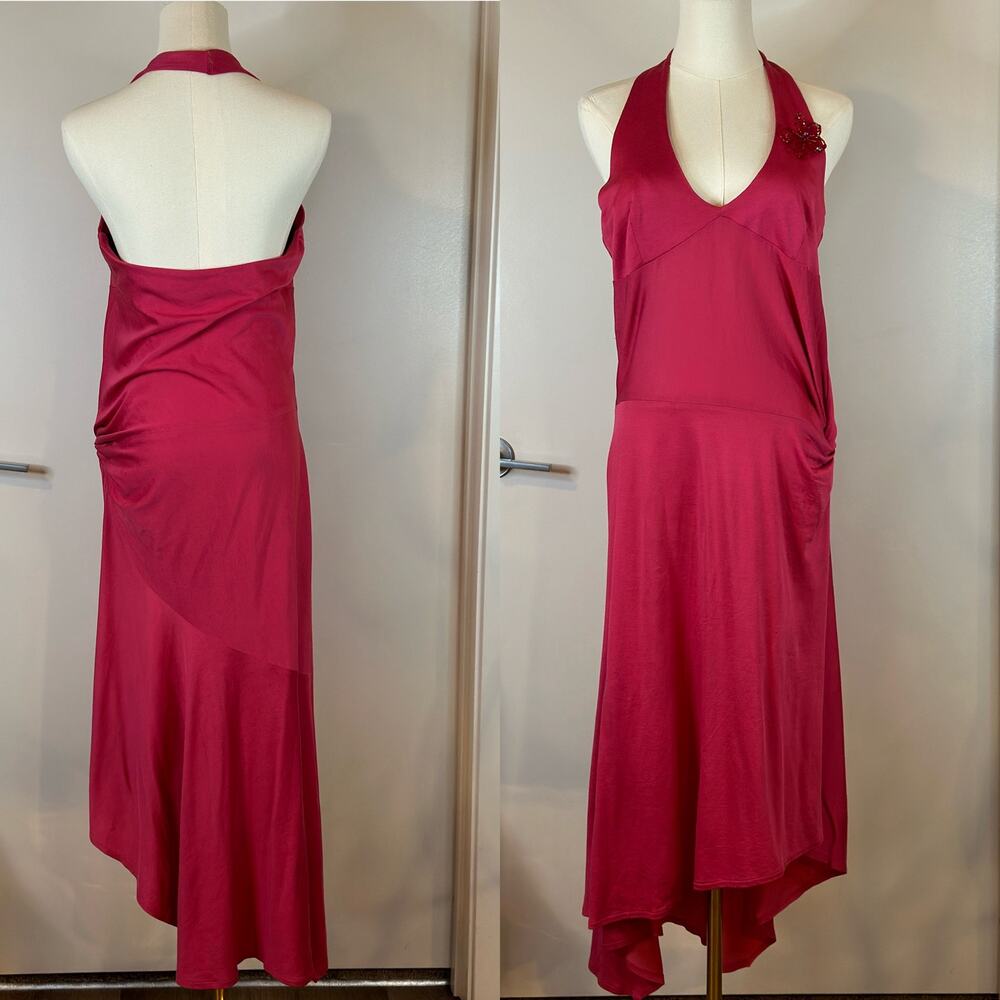 Vintage 70s Disco Dress MNG Womens XL Pink Halterneck Slip Cocktail Barbie Party